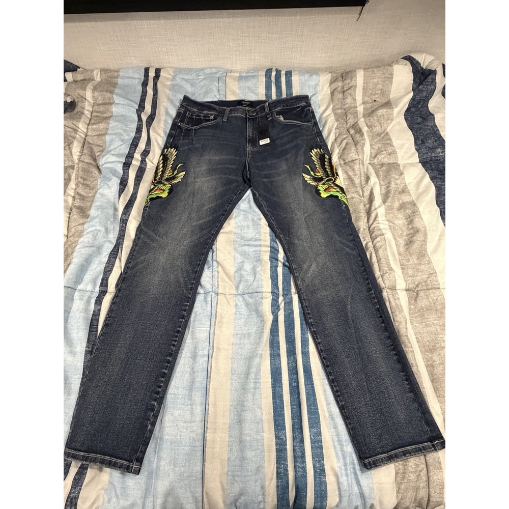Ed Hardy Eagle & Snake Slim Straight Jeans Blue Denim Mens 36 Y2K NWT